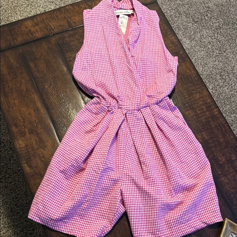 Dillards Vintage NWT Body Action Design Pink Gingham Sleeveless Romper sz Medium
